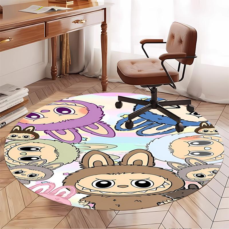 Labubu Pattern Round Rug, Indoor/Outdoor Mat, for Picnic, Gameroom, Bedroom, Office, Living Room, Home Decor Carpet, Birthday Gift