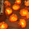 Reusable Fall Seasonal Home Accents Artificial Marigold Flower String Lights, 20/40 LED Cempasuchil Garland Flashing Battery Operated Lights