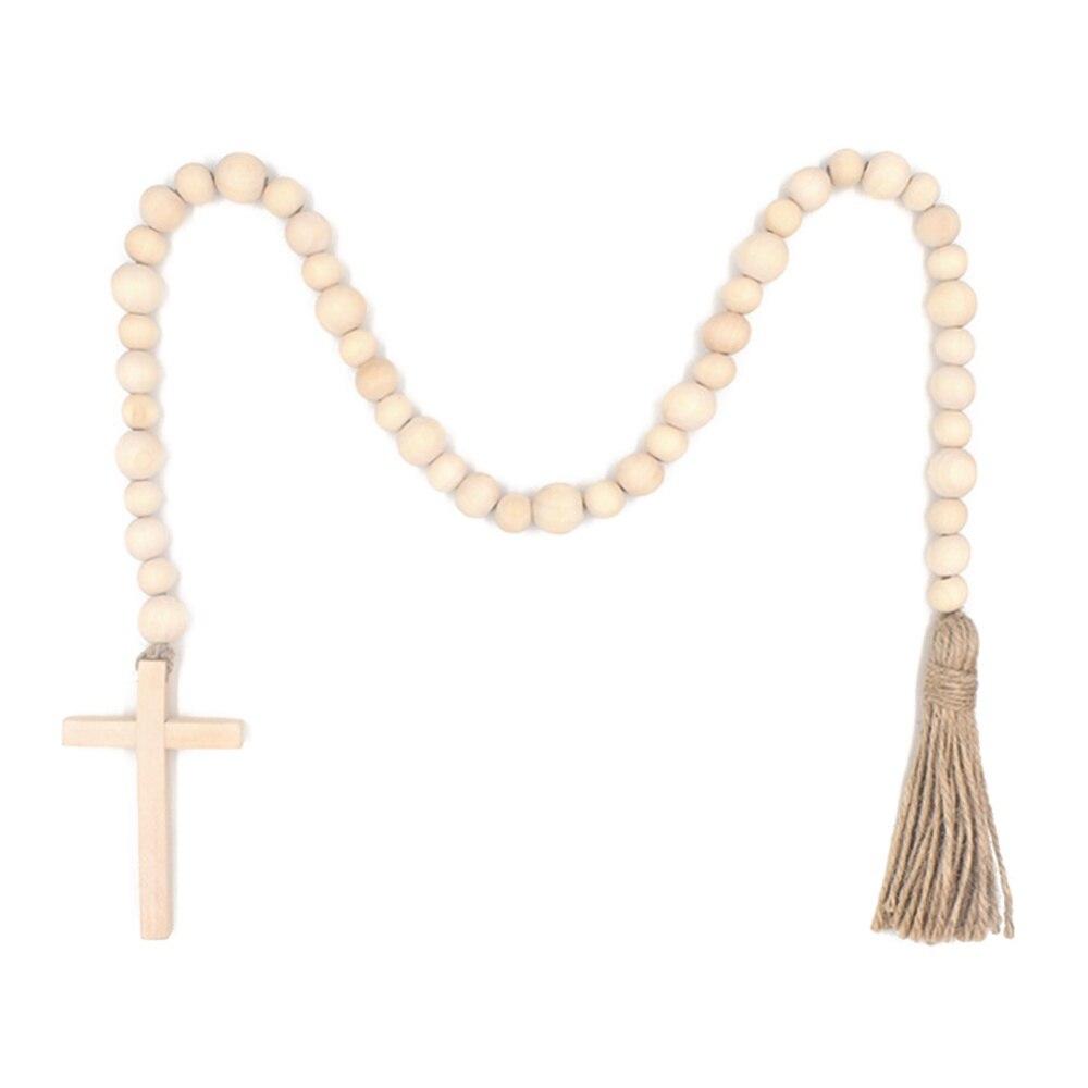 

Религиозная гирлянда из деревянных бусин с кисточками, декор из натуральных деревянных бусин, фермерский, деревенский стиль, праздничные украшения для дома