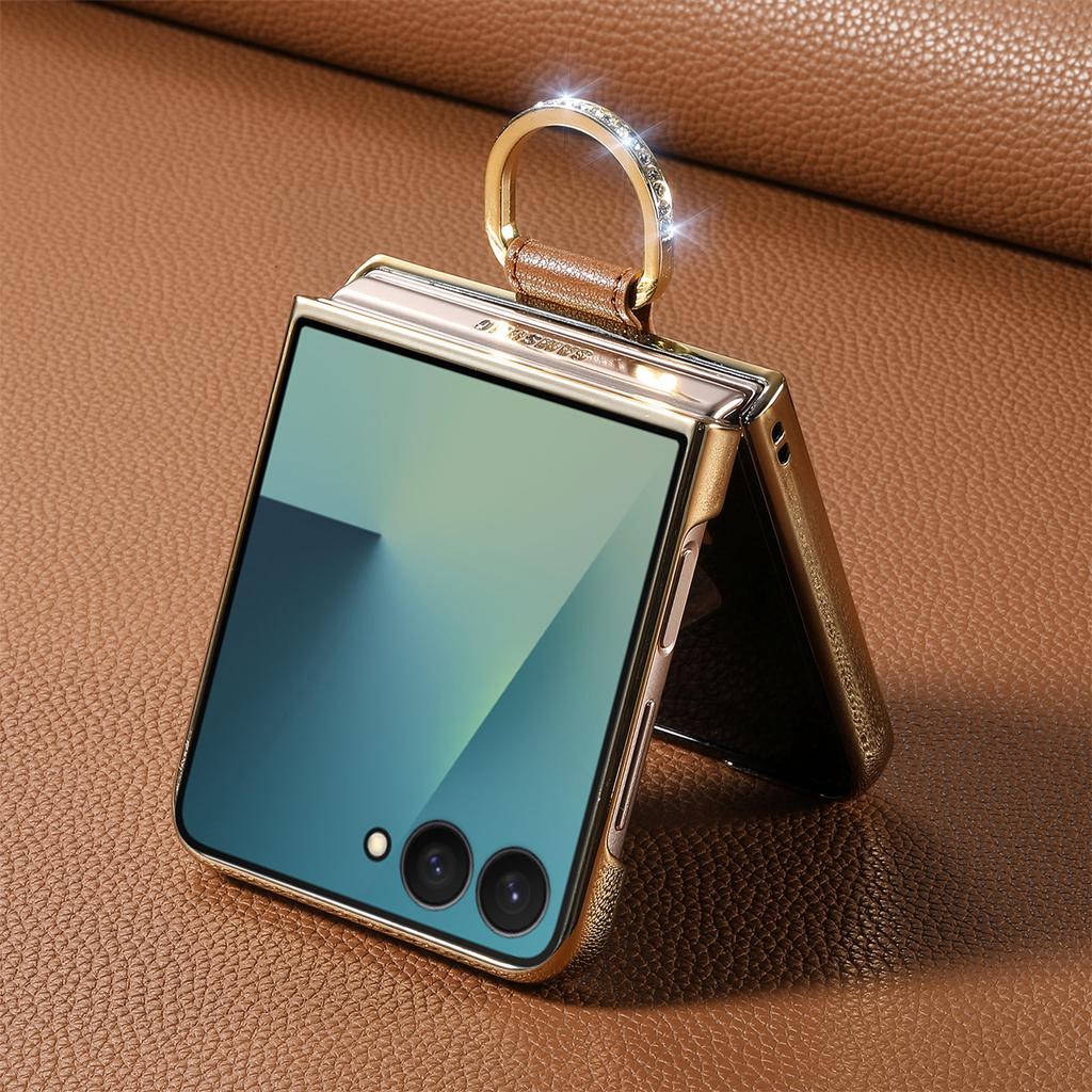 Bling Ring Holder Fashion Leather Case for Samsung Galaxy Z Flip 8 Flip8 5G Flip 7 6 5 4 Flip6 Flip7 FE Flip5 Flip4 Cover Capa