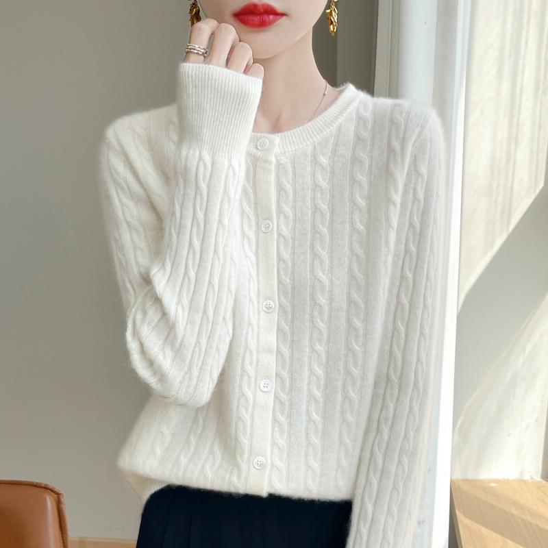 Cardigans Femininos Outono Inverno Gola O Suéter Sólido Primavera Manga Longa Abotoamento Simples Tricô Cardigans Brancos Jumper