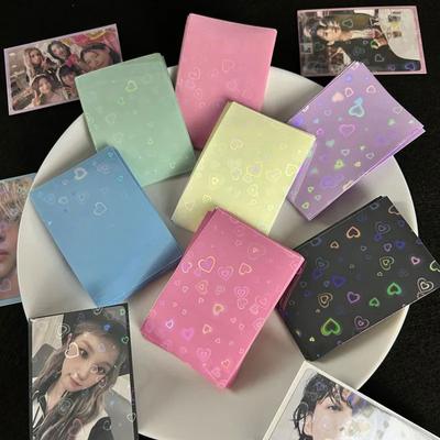 50pcs Heart Printed Laser Frosted Film Kpop Card Holders Idol Card Collect Protective Film Photocard Game Cards Protector Cover
