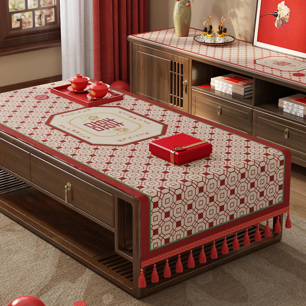 Wedding Coffee Table Cloth, Tablecloth, Red Festive Wedding Room Decoration, Living Room Happy Cover Cloth, Engagement Tablecloth