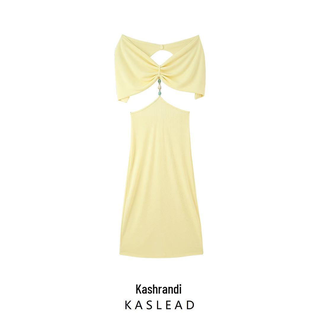 

Летнее женское модное облегающее платье с бисером и открытой спиной 2025 L