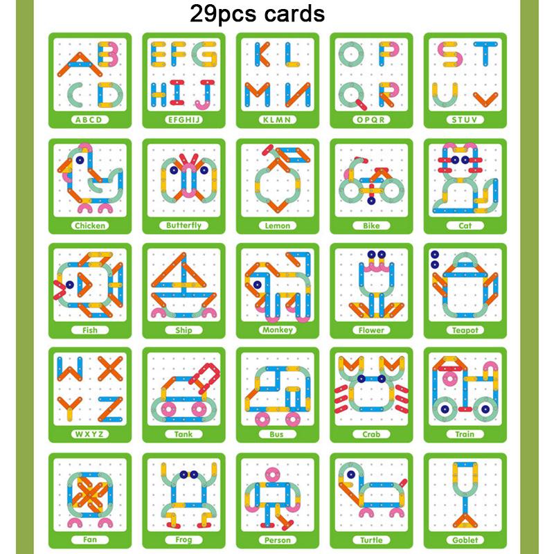 Montessori Kids DIY Puzzle Creative Toy Geometry Graphics Rubber Nail Boards with Cards Math Educational Toys for Children