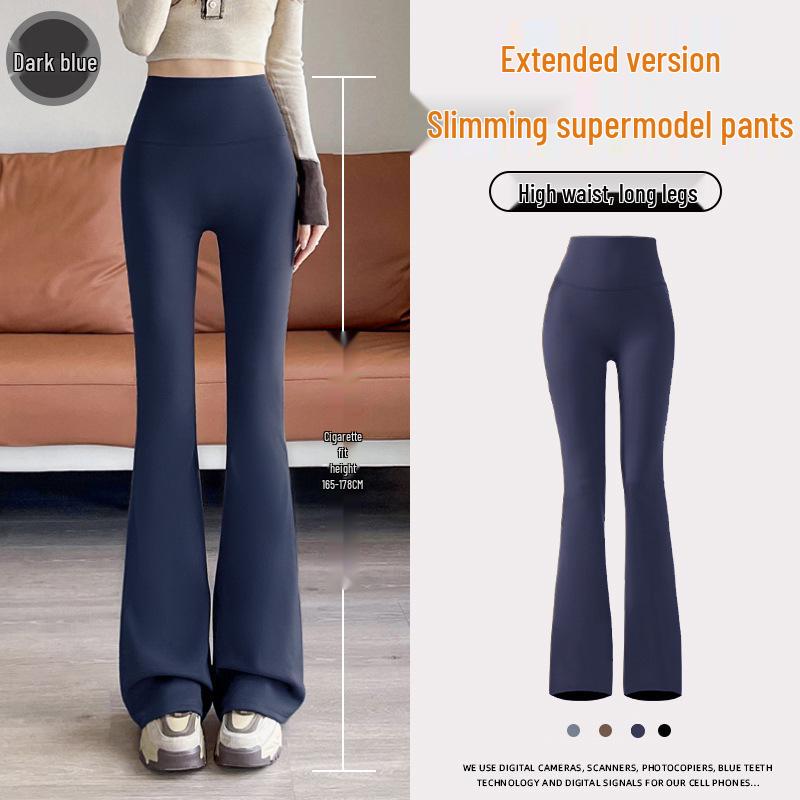 Women's Black Micro-Flare Yoga Pants - Slimming, Elastic, Plush, Extended Autumn/Winter Base Layer