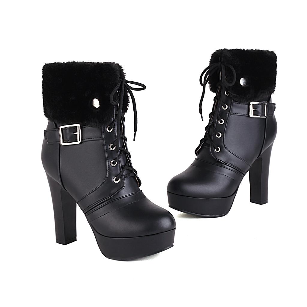 Women's High-heeled Short Boots Autumn and Winter New European and American Style Waterproof Table Thick-heeled Large-size Roman Short Boots