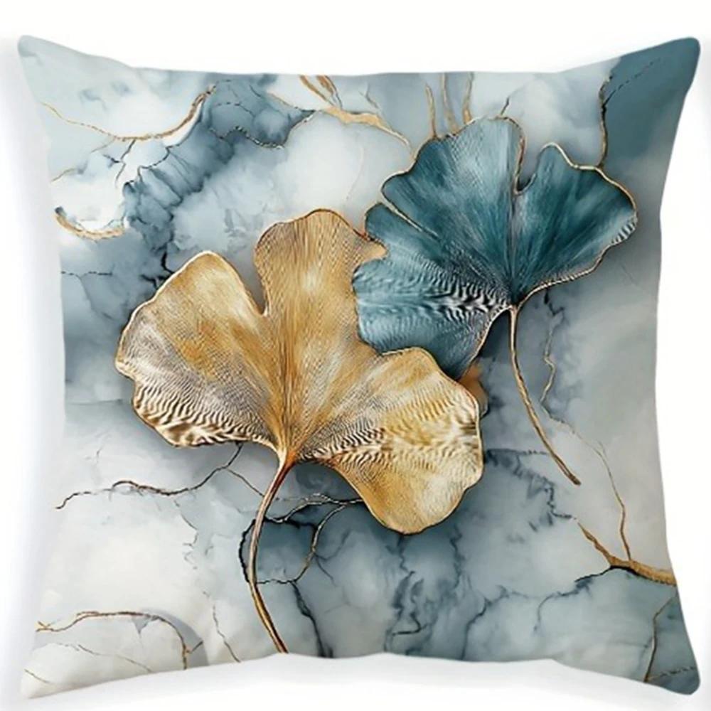 Ginkgo Biloba Gray Marble Texture Printed Pillowcase Living Room Sofa Cushion Cover Home Bedroom Room Decoration