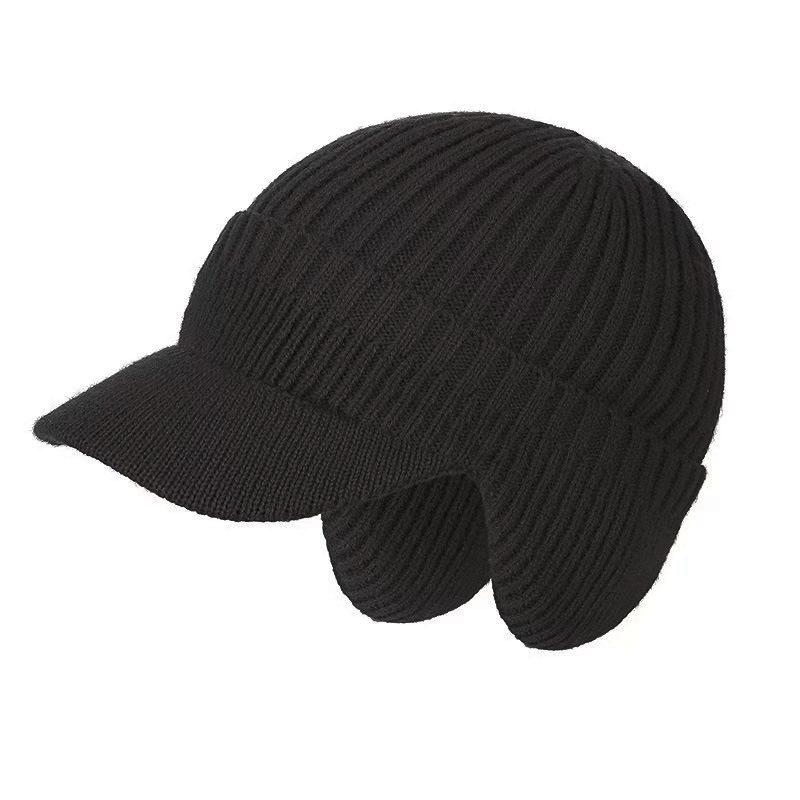 Men Women Winter Warm Knitted Beanie Ear Flap Fleece Lined Short Brim Skullies Cap Outdoor Ski Cycling Weather Earmuff Hat