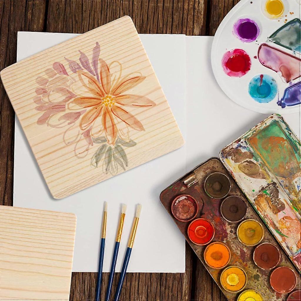 25 Pack Unfinished Wood Coasters, 4 Inch Blank Wooden Coasters Crafts Coasters with Non-Slip Silicon Dots Square
