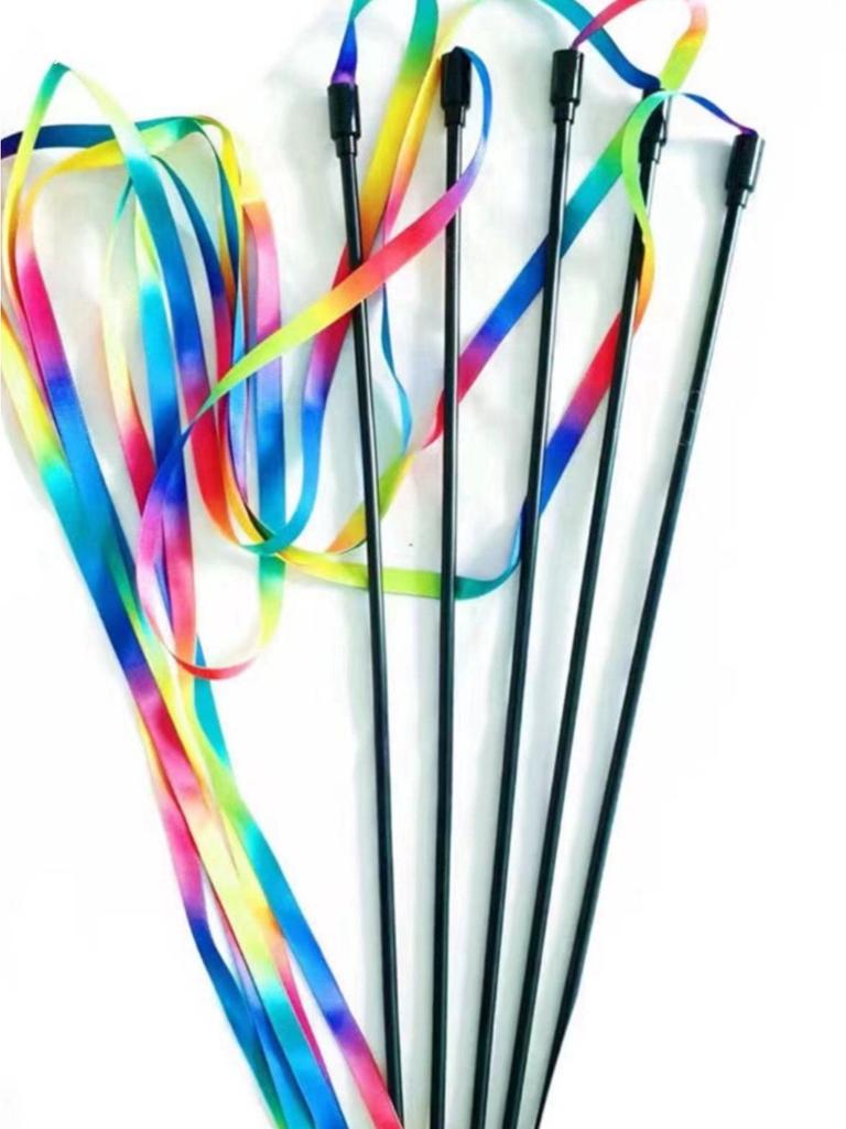 Rainbow Ribbon Cat Teaser: Double-Sided Toy with Long Pole and Seven-Color Streamers