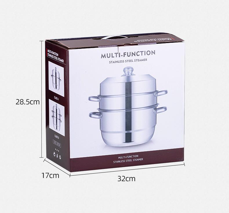 Oală Vapor din Oțel Inoxidabil cu Gratar Dublu - Capacitate Mare pentru Gătit și Aburit, Cadou Ideal pentru Festivalul Mijlociului Toamnei sau Ziua Națională