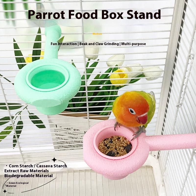 Parrot Perch Bird Dual Purpose Food Bowl Stand Bird Bowl Scratching Stick Climbing Paw Grinding Toys For Birds Cage Accessories