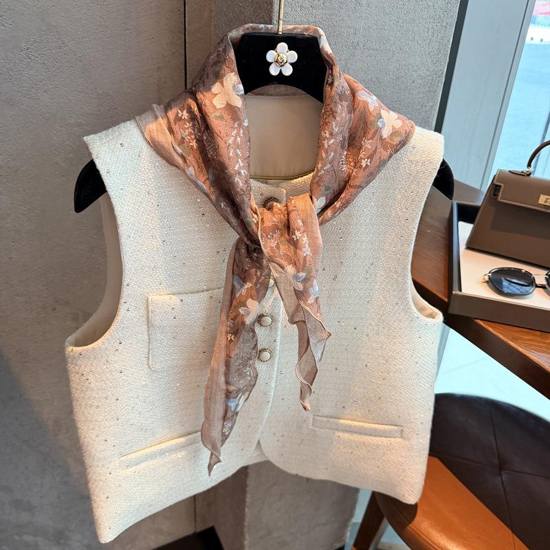Literary small floral cotton and linen headband silk scarf women's spring and autumn waist scarf versatile decorative scarf headscarf triangular scarf