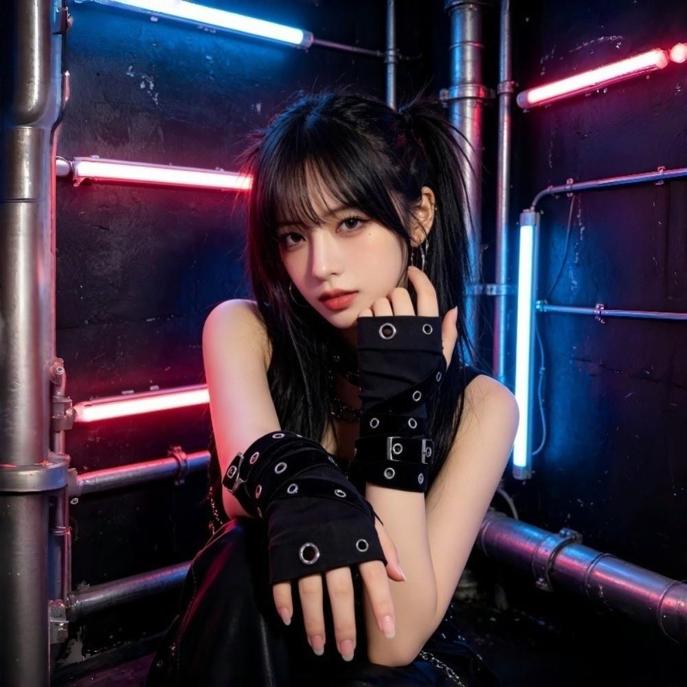 Rivet Half-finger Gloves Y2K Arm Cover Cool Fingerless Mittens Outdoors
