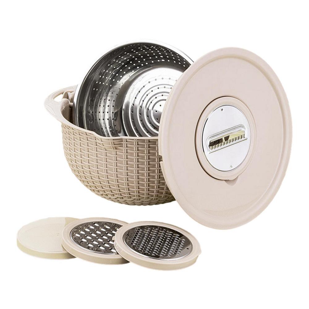 Многофункциональная миска-дуршлаг, овощерезка, терка, корзина для слива, миска-дуршлаг из нержавеющей стали, кухонные гаджеты бежевый