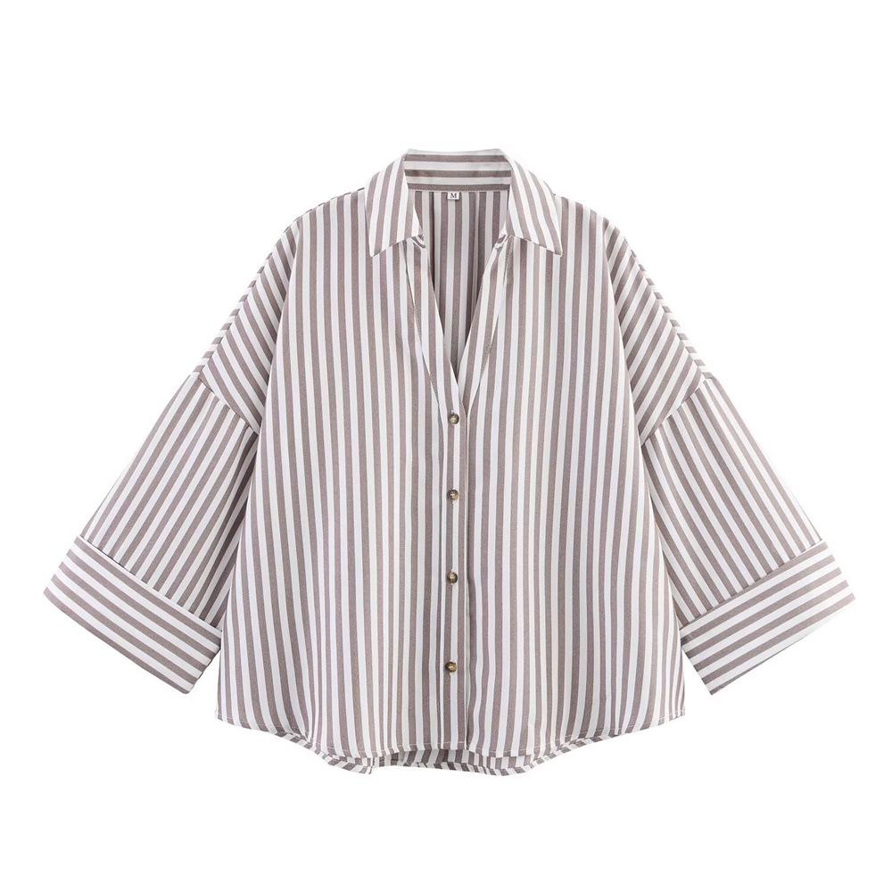 Summer 2025 Women's Slimming Linen Striped Long-Sleeve Shirt