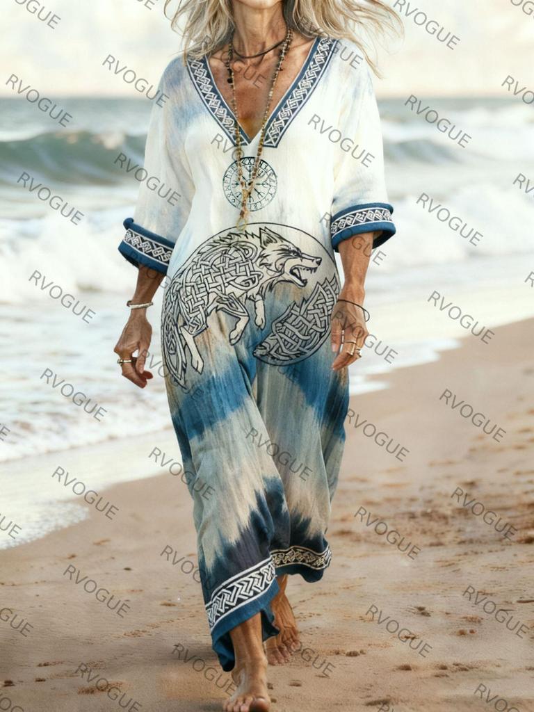 Slimming Long Sleeve Autumn Dress with Custom Digital Prints