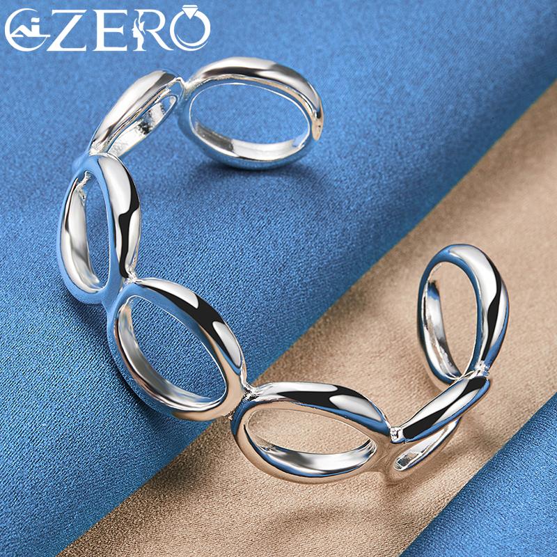 ALIZERO 925 Silver Round Circle O Bracelets Necklace Earrings Rings for Women Wedding Party Gift Jewelry 4Pcs Set