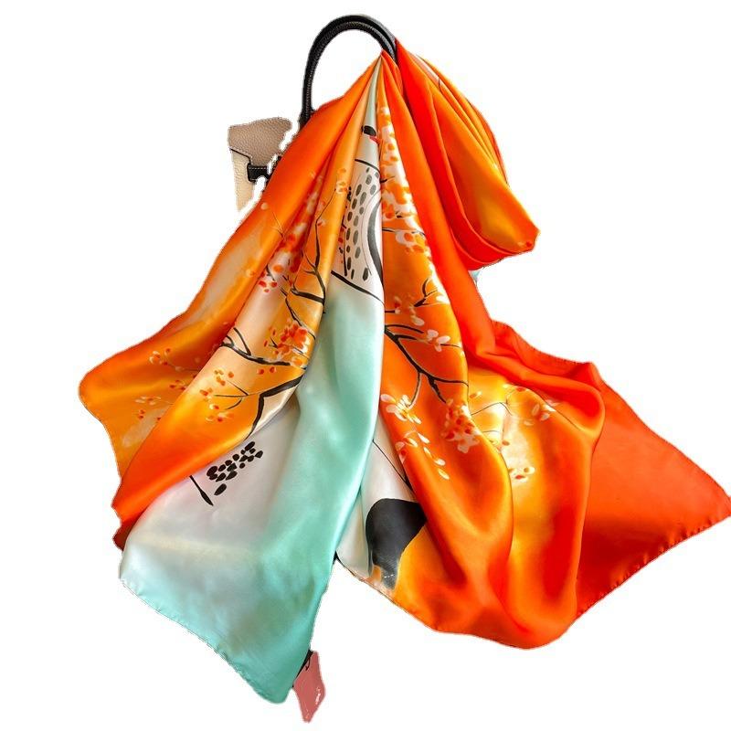 Fashion temperament luxury scarf women's goods new silk scarf long large size travel shawl sun protection