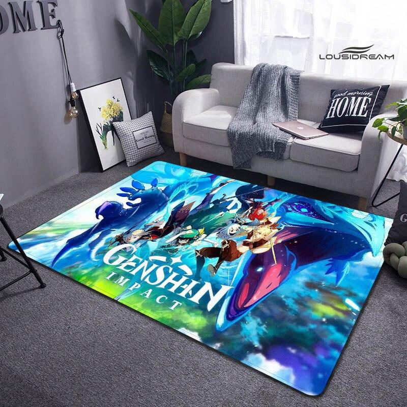 Genshin Spiel Cartoon Druck Teppich Wohnzimmer Schlafzimmer Teppich rutschfeste Fußmatte Kinderspielzimmer Teppich Fotografie Requisiten
