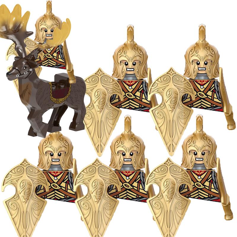 MOC Středověké Vojenské Stavební Kostky Elfský Bojovník Ork Rohan Gondor Rytíř Sada Postav Zvířecí Armáda Zbraň Luk Kuše Hračka