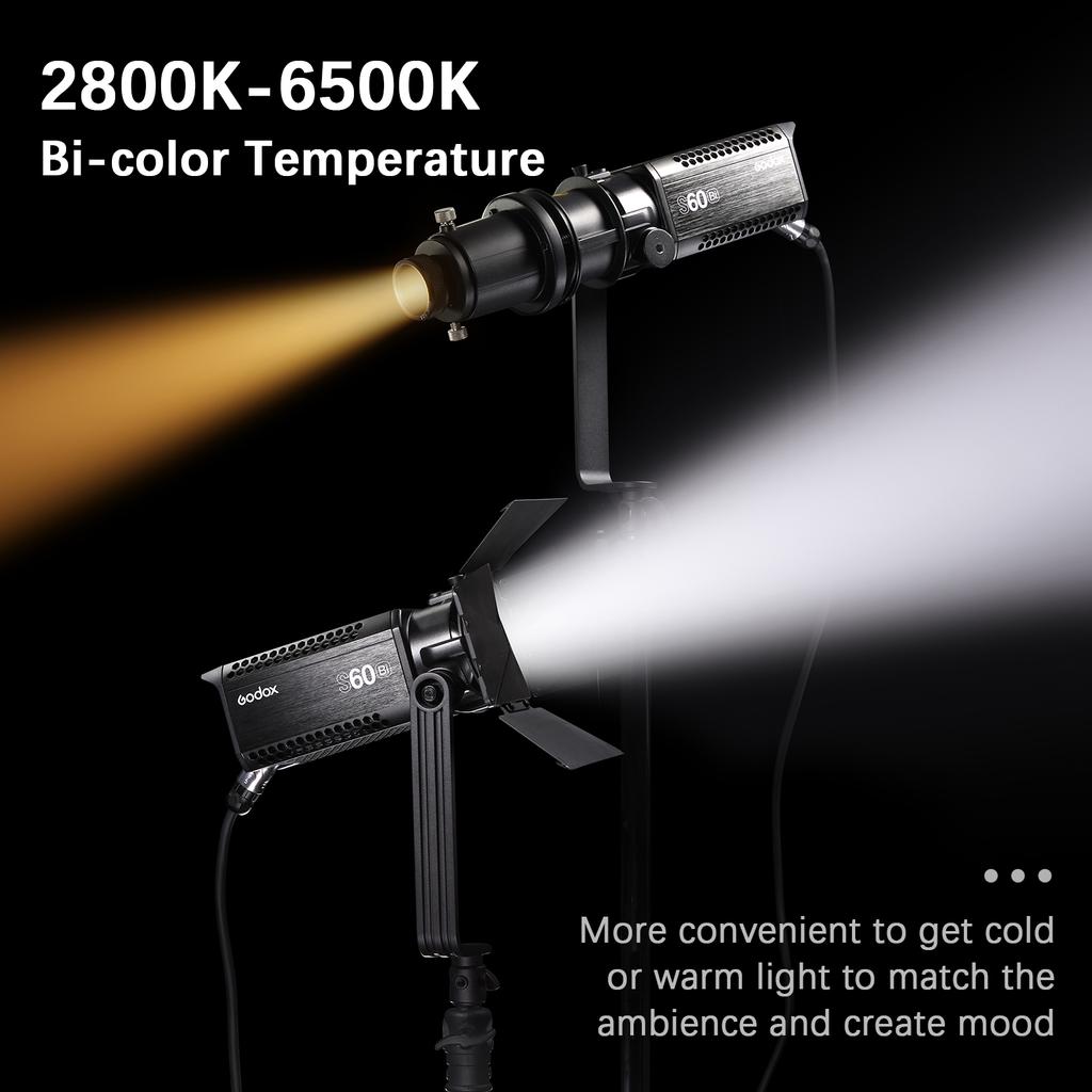 Godox S60Bi Focusing LED Video Light Studio Photography Light 77W 2800K6500K Dimmable CRI96