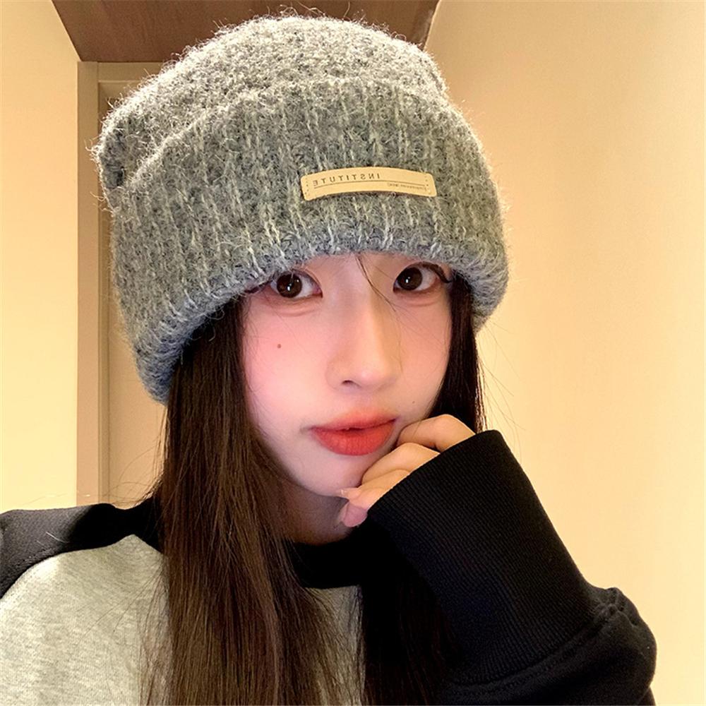 Japanese Style Beanie Hats Patch Design Ski Cap Fashion Ear Protection Pullover Hat  for Women Men
