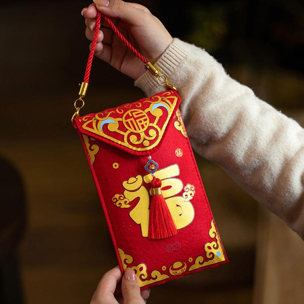 Felt Red Envelope Bag Blessing Words Red Packet Cute Shoulder Bag Child