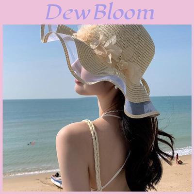 Sommer-Perlen-Blumen-Strohhut mit breiter Krempe für Reisen im Freien Sonnenschutz