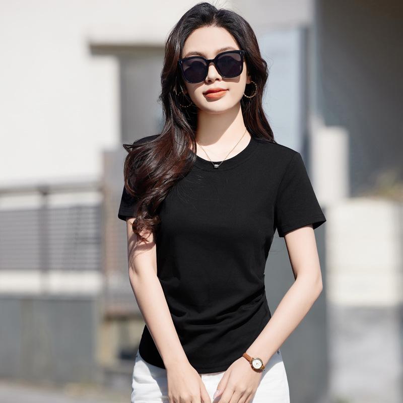 Summer Women's Solid Colour Round Neck Slim Versatile Half-sleeved Casual Cotton Short-sleeved T-shirt