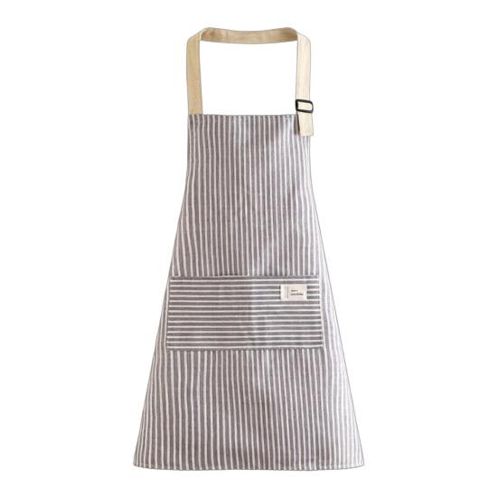 Adjustable Bib Apron with Large Patch Pocket Cotton Linen Stripe Cooking Apron Breathable Oil-Resistant Kitchen Apron for Men