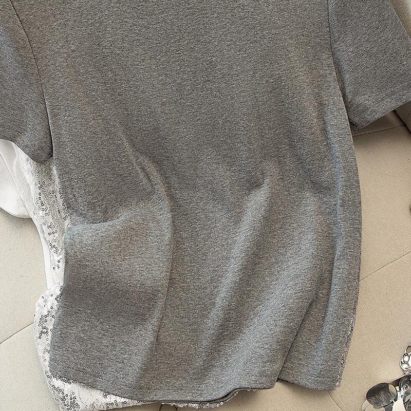 Faux Two-Piece Sequin Lace T-Shirt