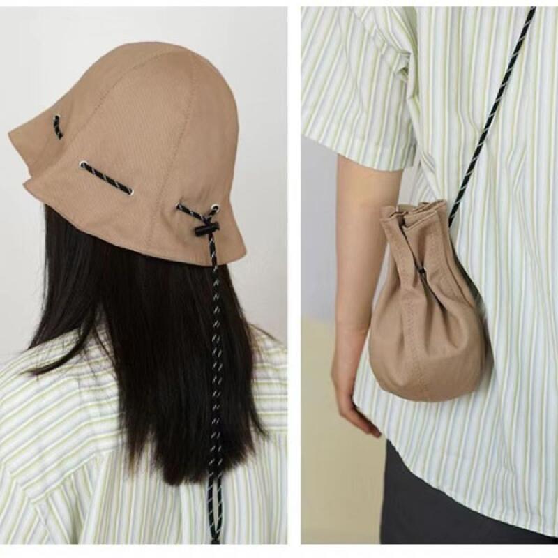 Two-way string fastening reversible hat black