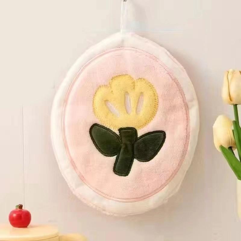 Highly Absorbent Floral Hand Towel Gentle Plush Fabric Hanging Towel Quick Drying For Sensitive Skin Households