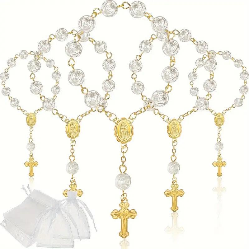 1pc Christening Gift Faux Pearl Bracelets With Cross Pendant Birthday Party Favours Commemorative Gifts For Weddings Women Birthday Wedding Bridal