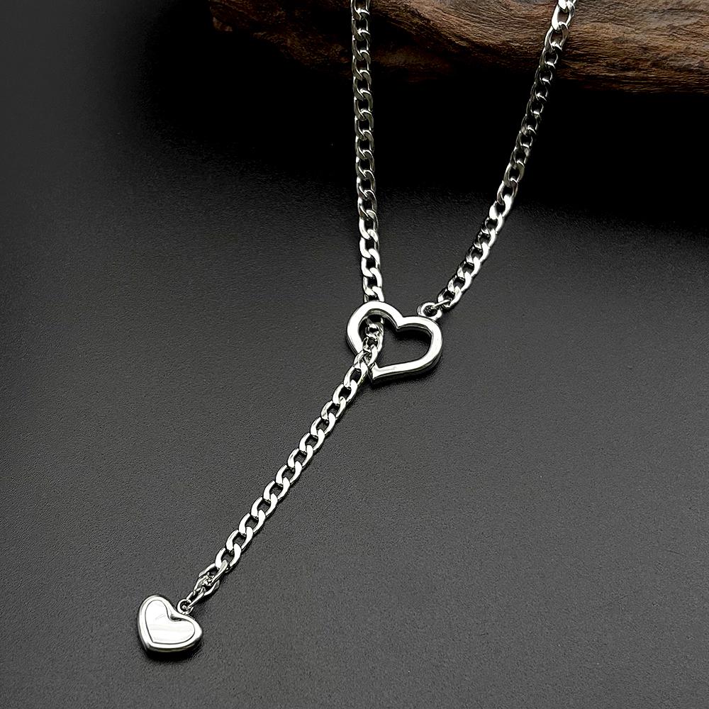 Women Punk Rock Heart Slip Chain Necklace Gothic Cuban Link Choker O Ring Jewelry For Daily Party Wear