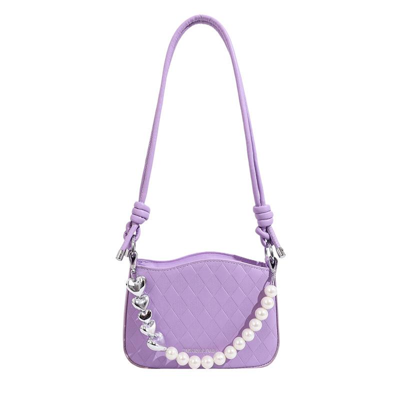 2025 Spring Fashion Versatile Commuter Pearl Chain Bag Solid Color Premium Ladies Crossbody Bag One Shoulder Saddle Bag