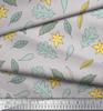 Soimoi Gray Japan Crepe Satin Fabric Leaf Floral Decor Fabric Printed Metre 42 Inch