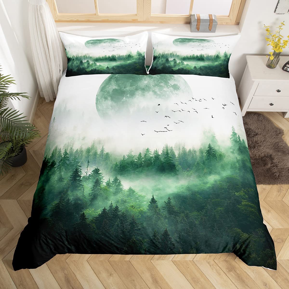 

Comforter Smoky Mountain King Queen Grey Fog Pine Trees Bedding Set Retro Natural Scenery Art 2/3Pcs Polyester Comforter (quilt)-EU Single(135*200cm)3pcs