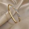 Freetry Glossy Golden Plated Round Bangle Bracelet for Women Fashion Cross Inlaid Zircon Open Spring Bangle Female Jewelry Gift