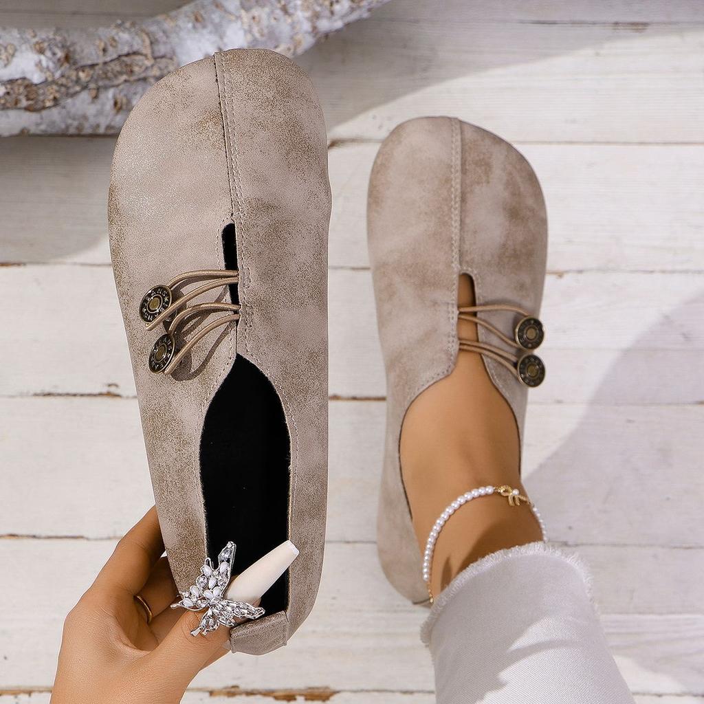 2026 Summer New Soft Leather Flat Flat Casual Single Shoes for Women, Round Head, Shallow Mouth, One Step Stepping Large Women's Shoes