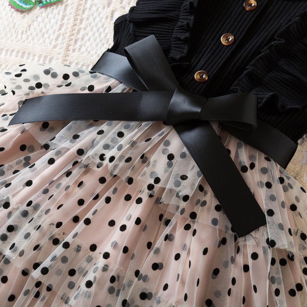 1-6 Jahre alte Kinder Kuchen Kleid Sommer Mädchen gestrickte Top Gaze Kleider Polka Dots Prinzessin Puffy Kleider für Baby