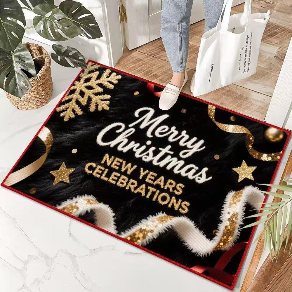 Visual Velvet Christmas Door Mat with Santa Snowman Elk Patterns Floor Mat for Home Entrance Decor Adding Festive Charm