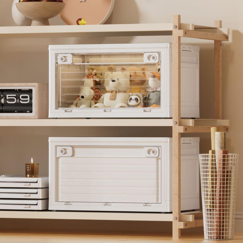 Portable Transparent Book Storage Box with Wheels and Dustproof Cover
