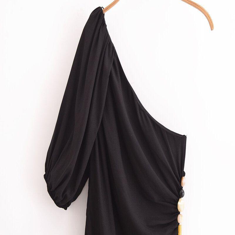 Fashion Style 2024 Autumn New Women's Clothing Stylish Black Loose Temperament Mid-Length Dress 9878182