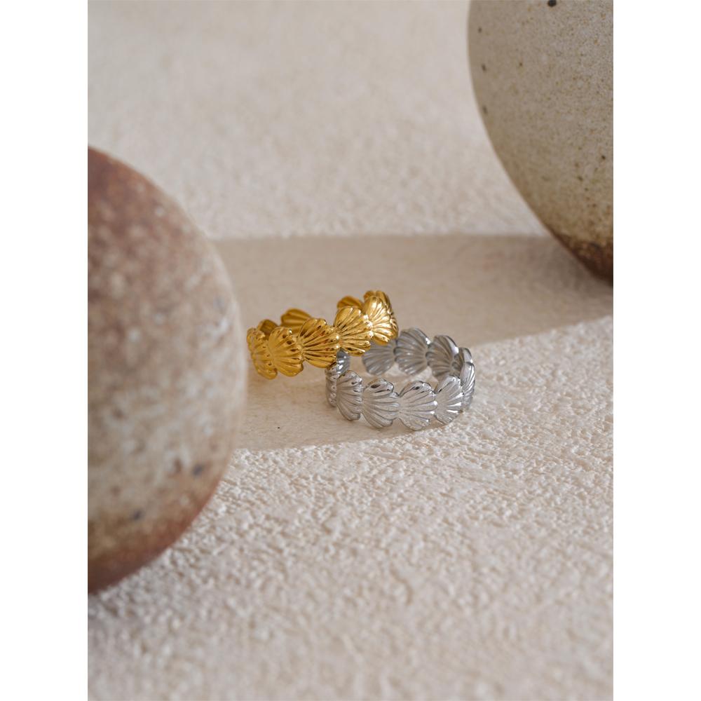 Yhpup Ocean Style Adjustable Metal Shell Open Ring High Quality Plated for Women 316L Stainless Steel Summer Trendy Jewelry Gift