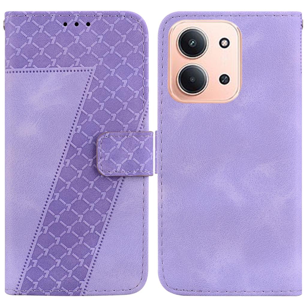 For Xiaomi Redmi 15C 5G (EU) (173mm)/15C 4G (EU) (173mm) Stand Case 7-Shaped Pattern Imprint Leather Phone Cover with Strap