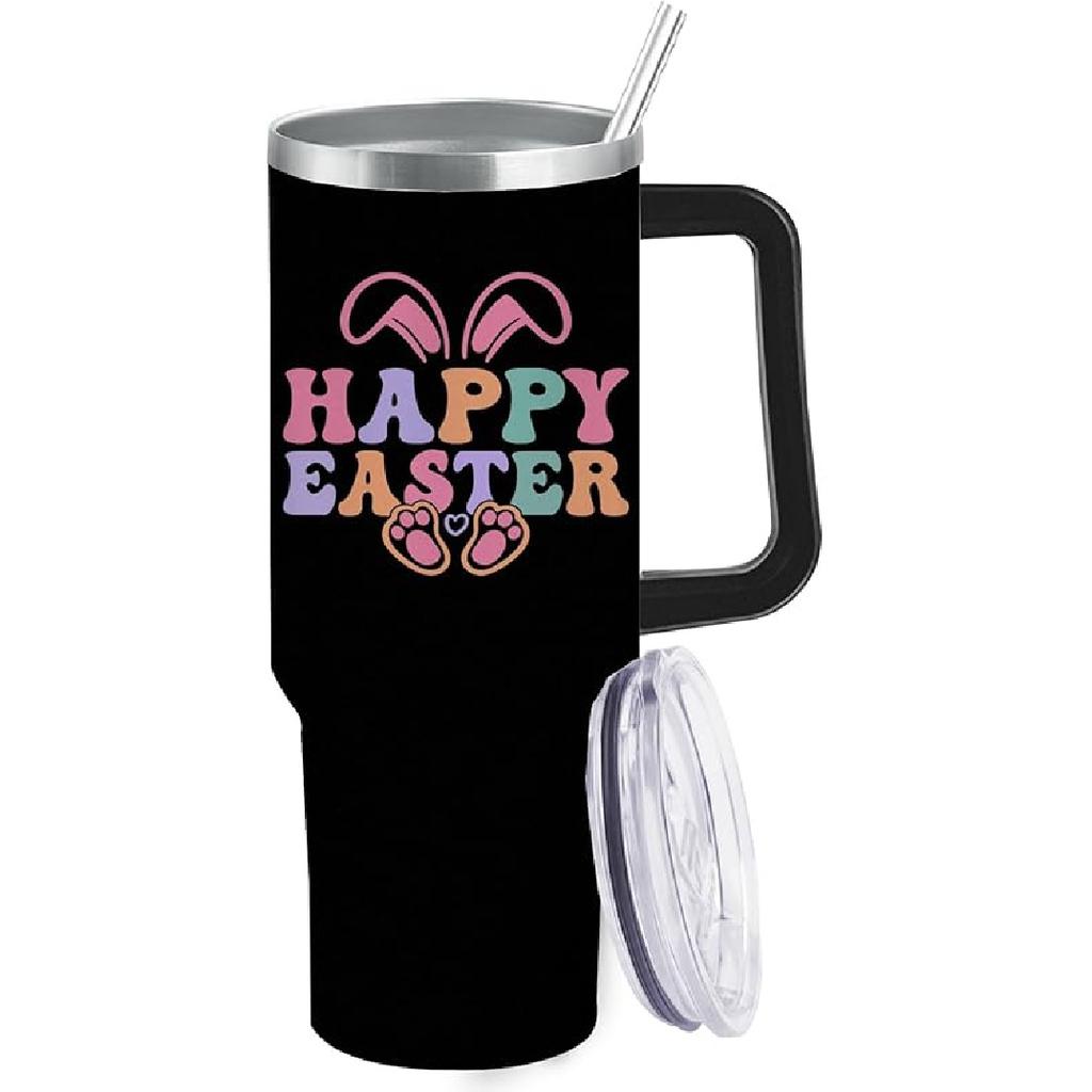 40 Oz Tumbler with Handle Happy Easter Tumbler with Lid and Straw Insulated Tumblers Stainless Steel Tumbler Funny Gift
