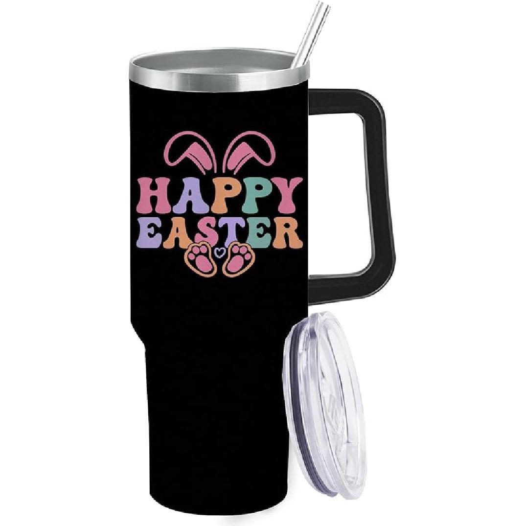

40 oz Tumbler with Handle Happy Easter Tumbler with Lid and Straw Insulated Tumblers Stainless Steel Tumbler Funny Gift 40oz